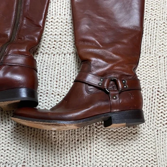 Frye Melissa Harness Extended Leather Calf Tall Riding Boots Brown Size 9.5B - Picture 3 of 11